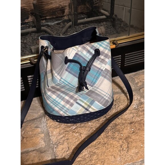 Talbots Blue Plaid Bucket Bag - Picture 3 of 6